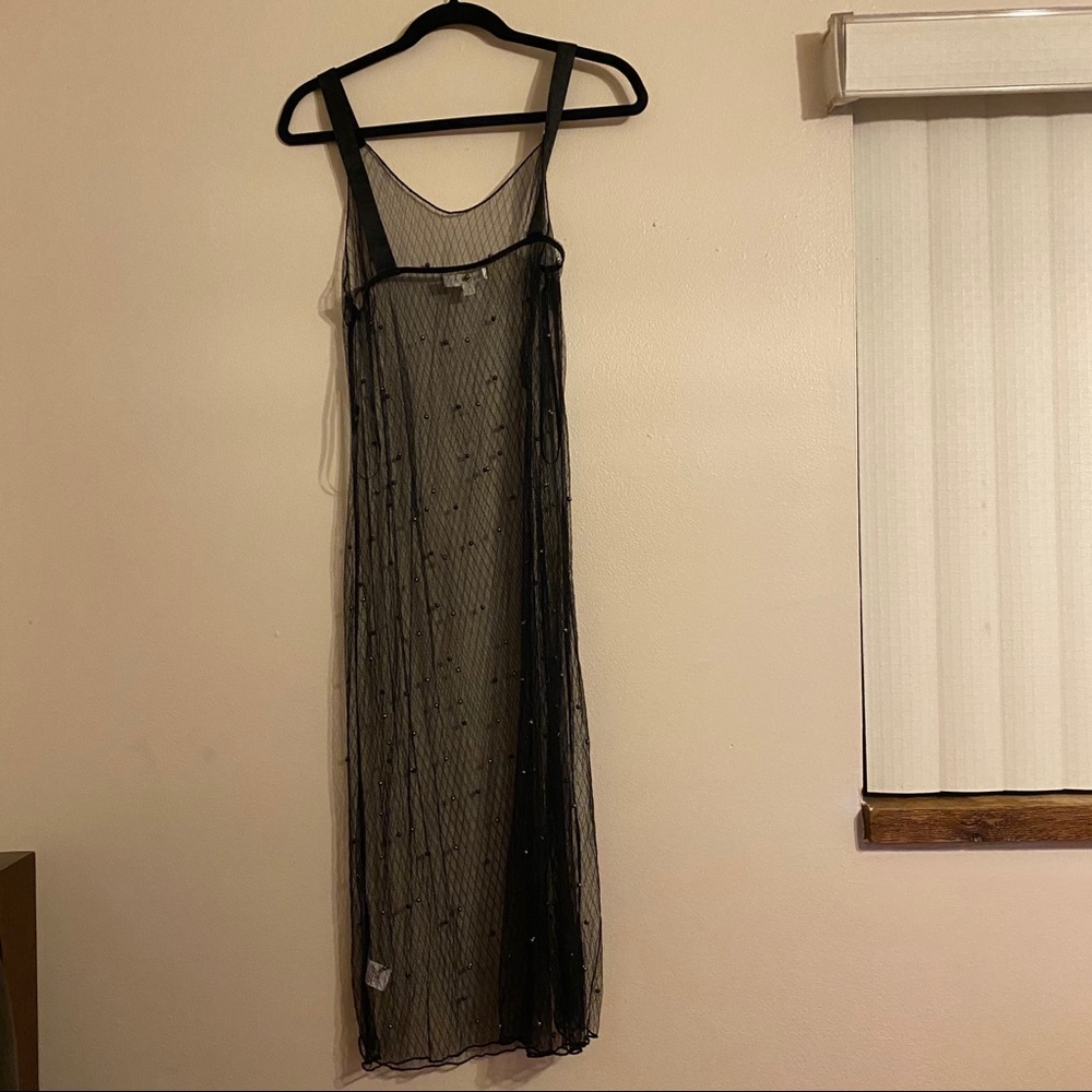 See clearly beaded mesh dress midi